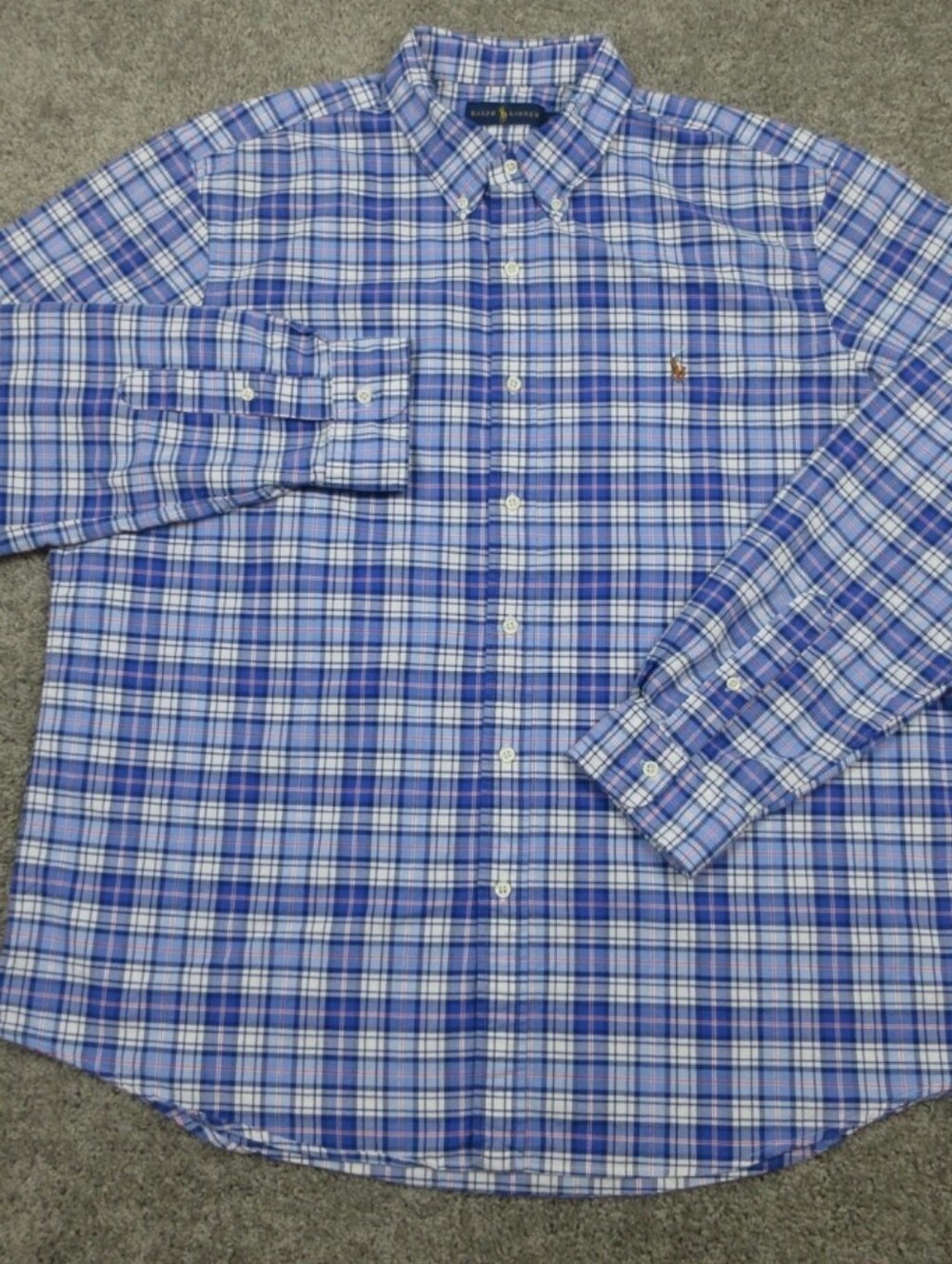 Polo Ralph Lauren Button-Down Plaid Dress Shirt - Blue & White